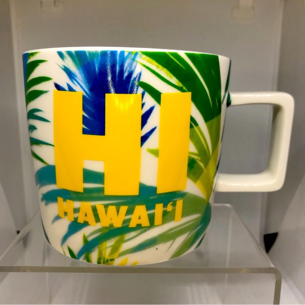 Starbucks HAwaaii HI Mug Cup Palm Leaves Yellow Interior 14oz